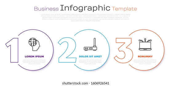 Set line Human brain as digital circuit board, Router and wi-fi signal and Laptop. Business infographic template. Vector