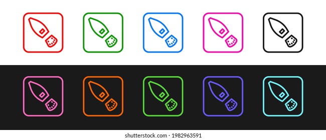 Set line Human footprints shoes icon isolated on black and white background. Shoes sole.  Vector