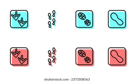 Set line Human footprints shoes, Goose paw,  and  icon. Vector