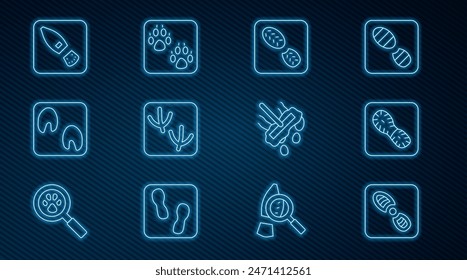 Set line Human footprints shoes, Dove paw, Horse, Mop and Paw icon. Vector