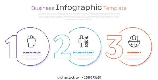 Set line Human with gear inside, User of man in business suit and Globe and people. Business infographic template. Vector