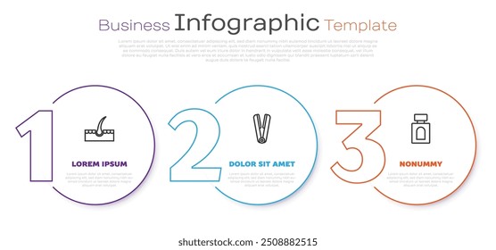 Set line Human hair follicle, Curling iron for and Aftershave. Business infographic template. Vector