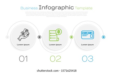 Set line Human hand holding with credit card, Paper check and financial check and Credit card. Business infographic template. Vector