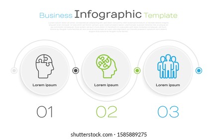 Set line Human head puzzles strategy, Human head puzzles strategy and Users group. Business infographic template. Vector