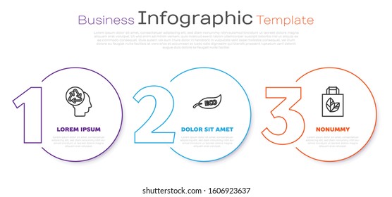 Set line Human head with recycle, Leaf Eco symbol and Paper shopping bag with recycle. Business infographic template. Vector