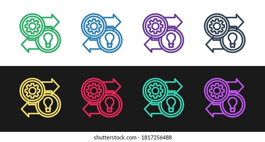 Set line Human resources icon isolated on black and white background. Concept of human resources management, professional staff research, head hunter job. Vector.