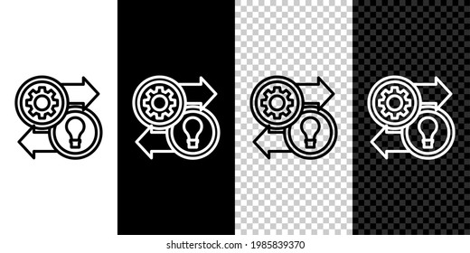 Establecer línea Icono de recursos humanos aislado en fondo blanco y negro. Concepto de gestión de los recursos humanos, investigación del personal profesional, trabajo de cazador jefe.  Vector
