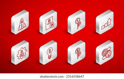 Set line Human resources, Job promotion, Dollar plant, Financial growth, Startup project concept, Light bulb with dollar and  icon. Vector