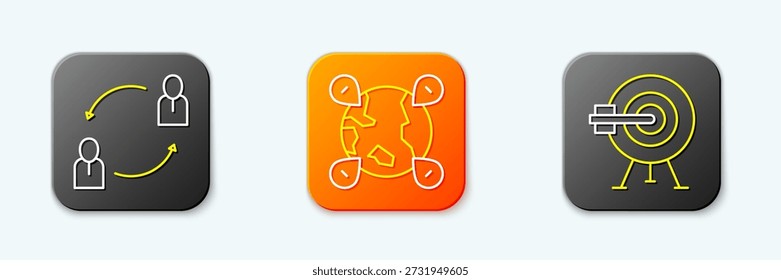 Set line Human resources, Location on the globe and Target with arrow icon. Vector