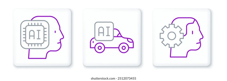 Set line Robot humanoide e icono de coche inteligente autónomo. Vector