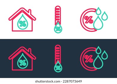 Set line Humidity, House humidity and  icon. Vector