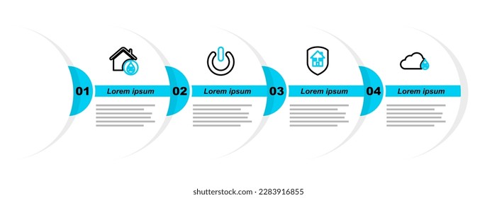 Set line Humidity, House, Power button and humidity icon. Vector