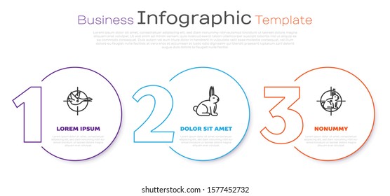 Set line Hunt on duck with crosshairs, Rabbit and Hunt on rabbit with crosshairs. Business infographic template. Vector