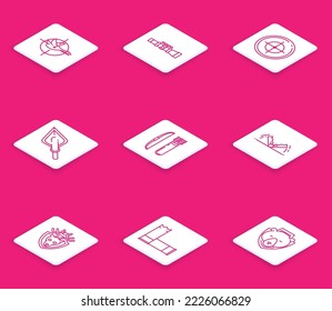 Fijar la línea Caza en el pato con cruces, Deporte objetivo para competición de tiro, punta de flecha Hipster, Bow y quiver, Caza de trampas, escudo de antílamos de la cabeza de ciervo e icono Cartuchos. Vector