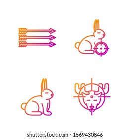 Set line Hunt on moose with crosshairs, Rabbit, Hipster arrows and Hunt on rabbit with crosshairs. Gradient color icons. Vector