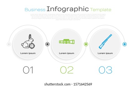 Set line Hunt on rabbit with crosshairs, Sniper optical sight and Hunting gun. Business infographic template. Vector