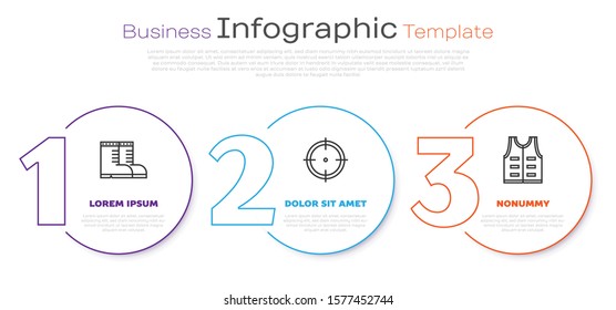 Set line Hunter boots, Target sport for shooting competition and Hunting jacket. Business infographic template. Vector