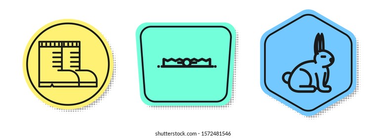 Set line Hunter boots, Trap hunting and Rabbit. Colored shapes. Vector