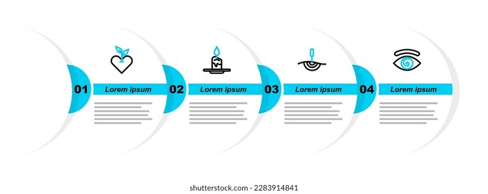 Set line Hypnosis, Acupuncture therapy, Aroma candle and Heart icon. Vector
