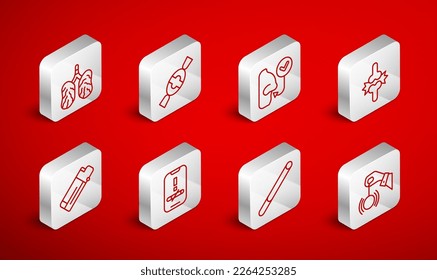 Set line Hypnosis, Candy, Healthy breathing, Joint pain, knee pain, Cigarette, Disease lungs, No smoking and Lighter icon. Vector