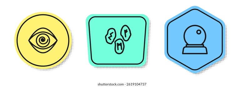 Set line Hypnosis, Magic runes and ball. Colored shapes. Vector