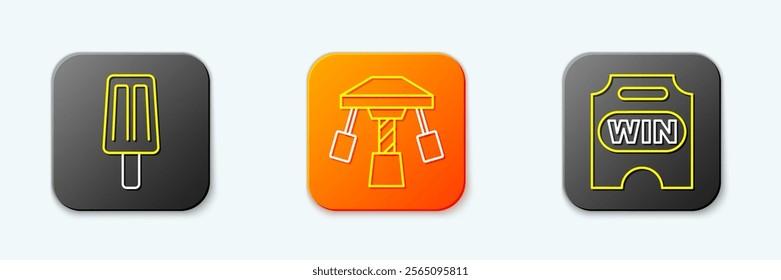 Set line Ice cream, Attraction carousel and Circus ticket icon. Vector