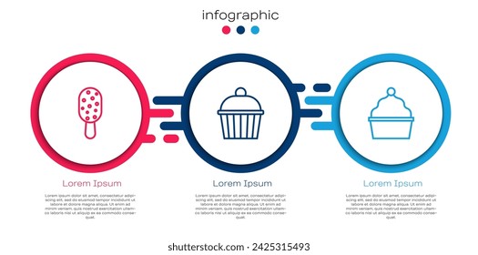 Set line Helado, Pastel y . Plantilla de infografía de negocios. Vector