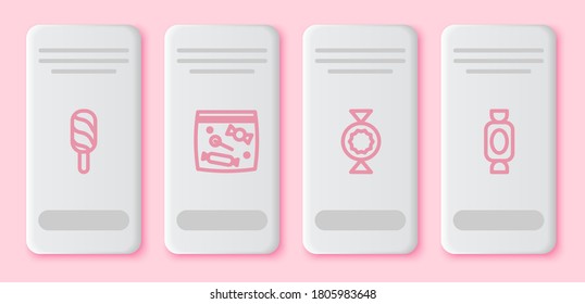 Set line Ice cream, Candy packaging for sweets,  and . White rectangle button. Vector