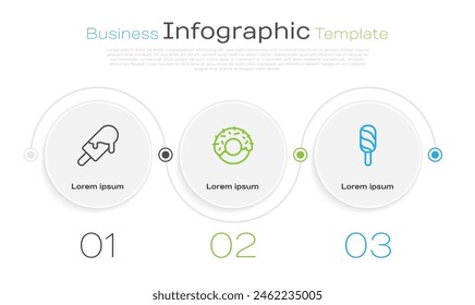 Set line Ice cream, Donut and . Business infographic template. Vector