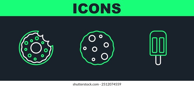 Set line Ice cream, Donut and Cookie or biscuit icon. Vector