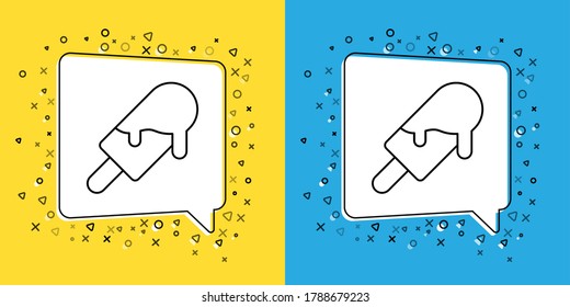 Set line Ice cream icon isolated on yellow and blue background. Sweet symbol.  Vector