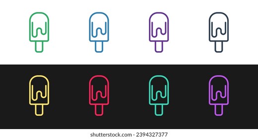 Set line Ice cream icon isolated on black and white background. Sweet symbol.  Vector