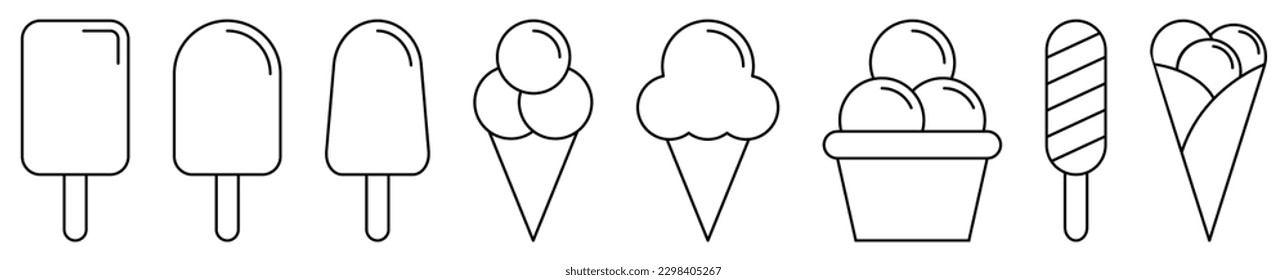 Set of line ice cream icons. Vector illustration isolated on white background