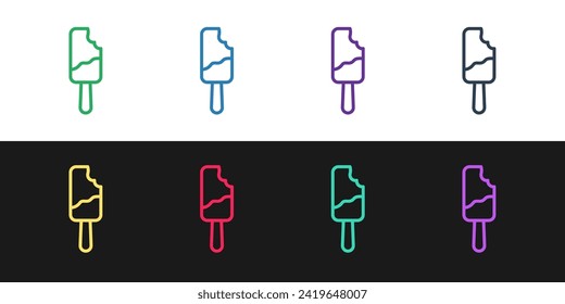 Set line Ice cream on stick icon isolated on black and white background. Sweet symbol.  Vector
