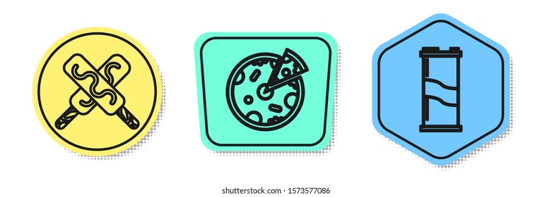 Set line Ice cream, Pizza and Soda can. Colored shapes. Vector