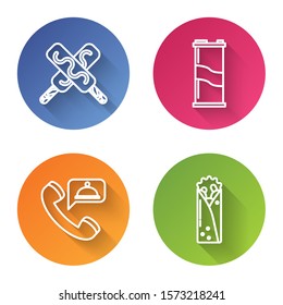 Set line Ice cream, Soda can, Food ordering and Doner kebab. Color circle button. Vector