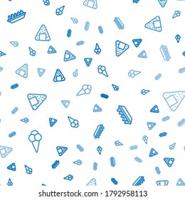 Set line Ice cream in waffle cone, Nachos plate and Onigiri on seamless pattern. Vector