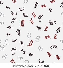 Set line Ice cream in waffle, Perfume, Italian cook and Leaning tower Pisa on seamless pattern. Vector