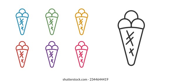 Set line Ice cream in waffle cone icon isolated on white background. Sweet symbol. Set icons colorful. Vector