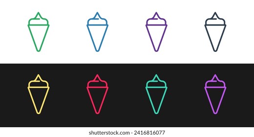 Set line Ice cream in waffle cone icon isolated on black and white background. Sweet symbol.  Vector