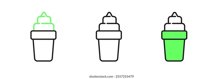 Set line Ice cream in waffle cone icon isolated on white background. Sweet symbol.  Vector