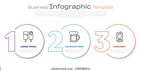 Set line Ice cream , Wooden beer mug  and Beer can . Business infographic template. Vector