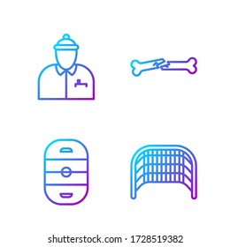 Set line Ice hockey goal, Ice hockey rink, Hockey coach and Human broken bone. Gradient color icons. Vector