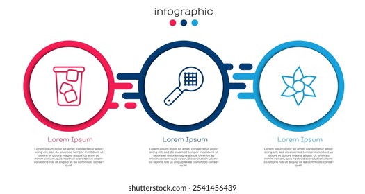 Definir linha Chá de gelo, filtro de chá com alça e flor. Modelo de infográfico comercial. Vetor