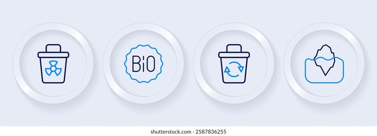 Set line Iceberg, Recycle bin, Banner for bio and Infectious waste icon. Vector