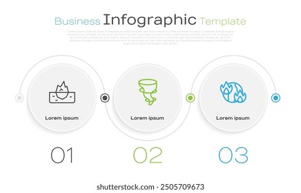 Set line Iceberg, Tornado and Global warming fire. Business infographic template. Vector