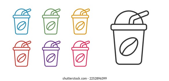 Set line Iced coffee icon isolated on white background. Set icons colorful. Vector