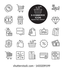 Set of line icon about E-commerce, shopping online. Include store,basket,cart and more.Editable vector stroke.265x265 Pixel Perfect