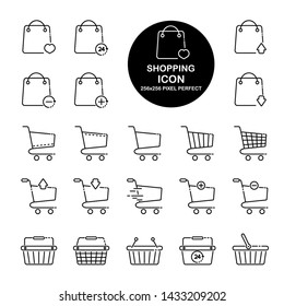 Set of line icon about E-commerce, shopping online. Include bag,basket,cart and more.Editable vector stroke.265x265 Pixel Perfect