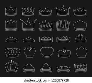 Set of line icon crowns. Vector isolated illustration.